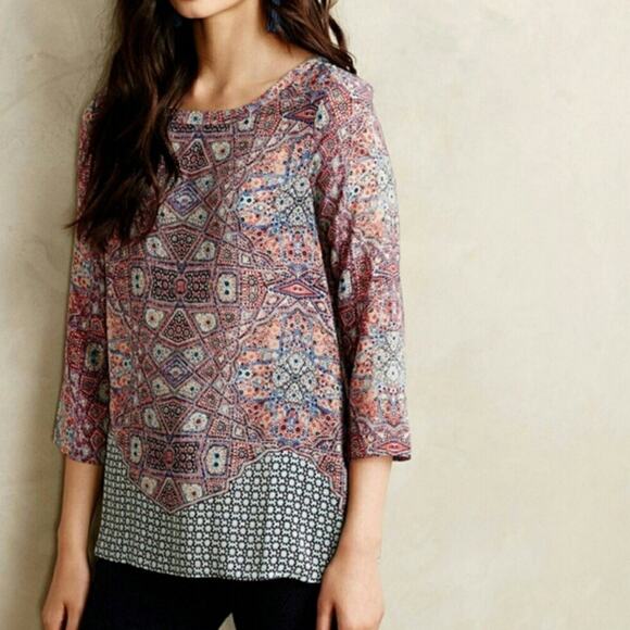 Anthropologie Maeve Sidney Silk Button Back Top - Picture 1 of 10